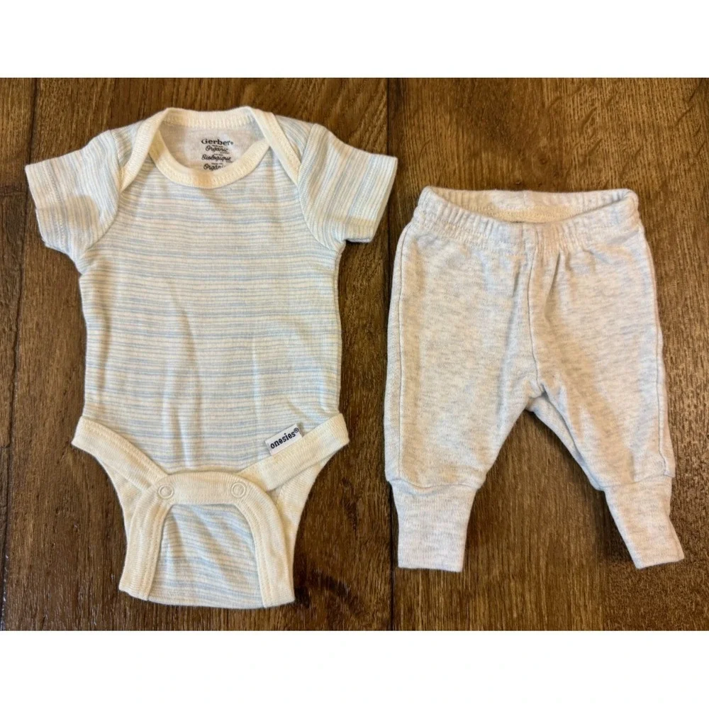 Baby Boy Outfit Shirt Pants Preemie Bodysuit Striped Reborn Doll 2 PC Lot Beige